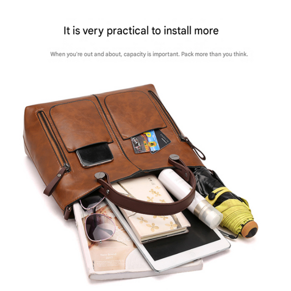 Elosung Grey Women's Classic Pu Leather Tote Bag With Double Handles Multi Pocket Shoulder In Black Women's Bags & Handbags