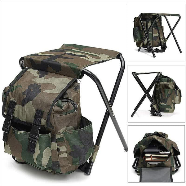 Camouflage Foldable Backpack With Built In Chair Multi Functional Outdoor Camping Stool Bag Camping Chairs