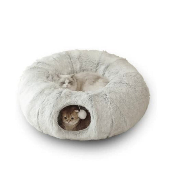 Elosung Grey Luxury Plush Cat Bed With Hidden Tunnel Soft Round Pet For Cats And Small Dogs Pet Beds