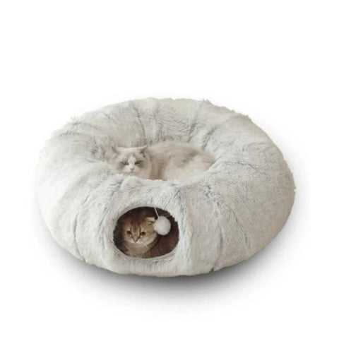 Elosung Grey Luxury Plush Cat Bed With Hidden Tunnel Soft Round Pet For Cats And Small Dogs Pet Beds