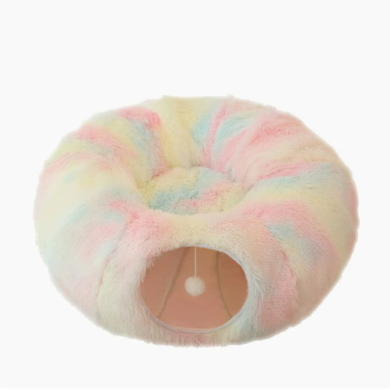 Elosung Rainbow Luxury Plush Cat Bed With Hidden Tunnel Soft Round Pet For Cats Small Dogs Pet Beds