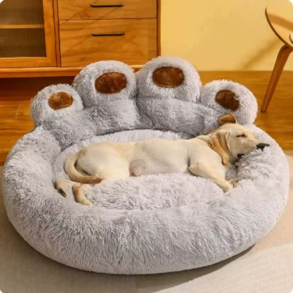 Diameter 90Cm Light Blue Plush Dog Bed With Paw Design Ultra Soft Round Pet Sofa For Medium To Large Dogs Pet Beds