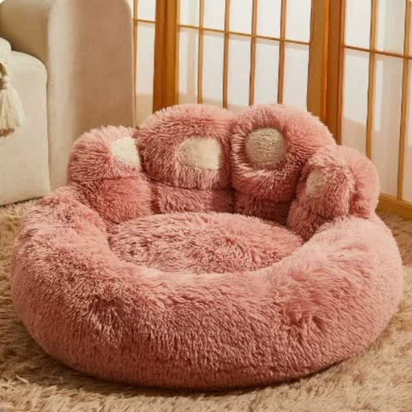 Diameter 90Cm Pink Plush Dog Bed With Paw Design Ultra Soft Round Pet Sofa For Medium To Large Dogs Pet Beds