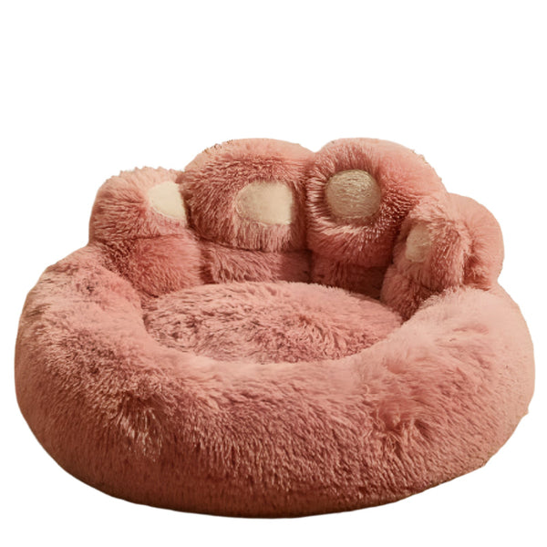 Diameter 90Cm Pink Plush Dog Bed With Paw Design Ultra Soft Round Pet Sofa For Medium To Large Dogs Pet Beds