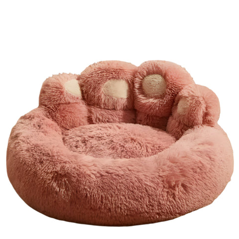 Diameter 90Cm Pink Plush Dog Bed With Paw Design Ultra Soft Round Pet Sofa For Medium To Large Dogs Pet Beds