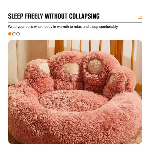 Diameter 90Cm Pink Plush Dog Bed With Paw Design Ultra Soft Round Pet Sofa For Medium To Large Dogs Pet Beds