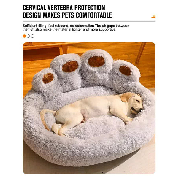 Diameter 90Cm Grey Plush Dog Bed With Paw Design Ultra Soft Round Pet Sofa For Medium To Large Dogs Pet Beds