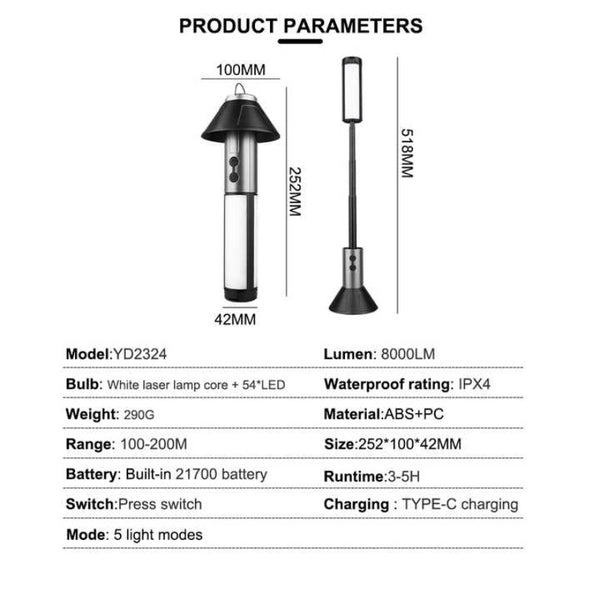 Elosung Multifunctional Telescopic Camping Lantern Portable Led Light With Adjustable Height And Usb Charging (Up To 51.8 Cm) Lanterns