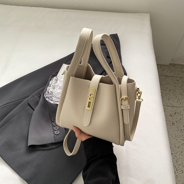 Elosung Beige Elegant Leather Shoulder Bag Compact Handbag With Strap Women's Bags & Handbags