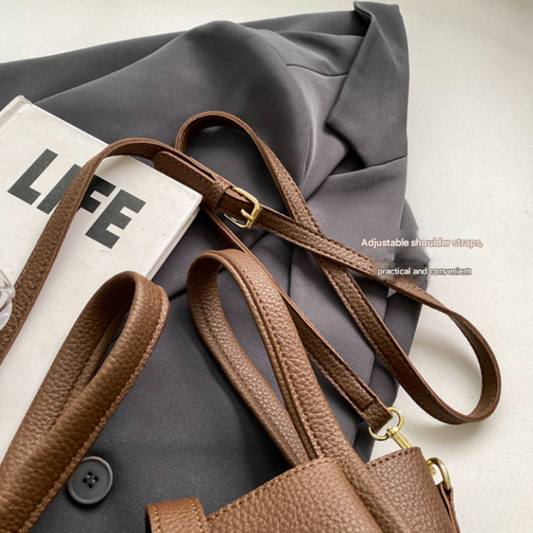 Elosung Beige Elegant Leather Shoulder Bag Compact Handbag With Strap Women's Bags & Handbags