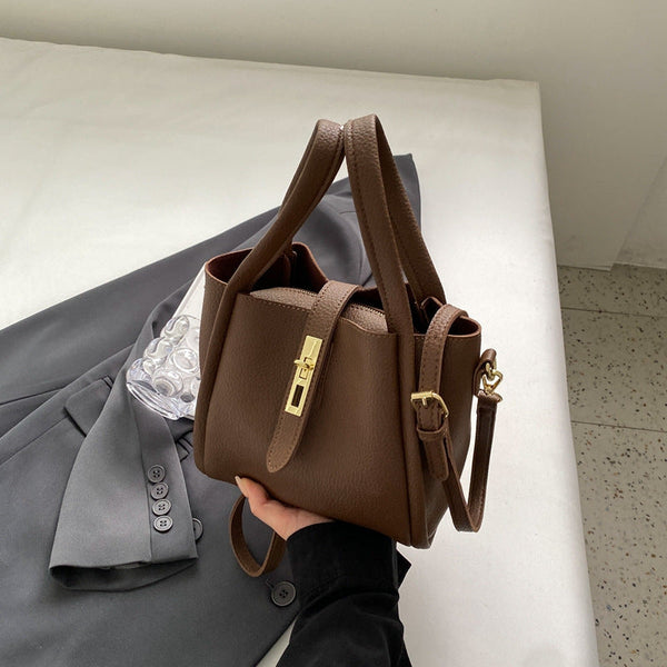 Elosung Coffee Brown Elegant Leather Shoulder Bag Compact Handbag With Strap Women's Bags & Handbags