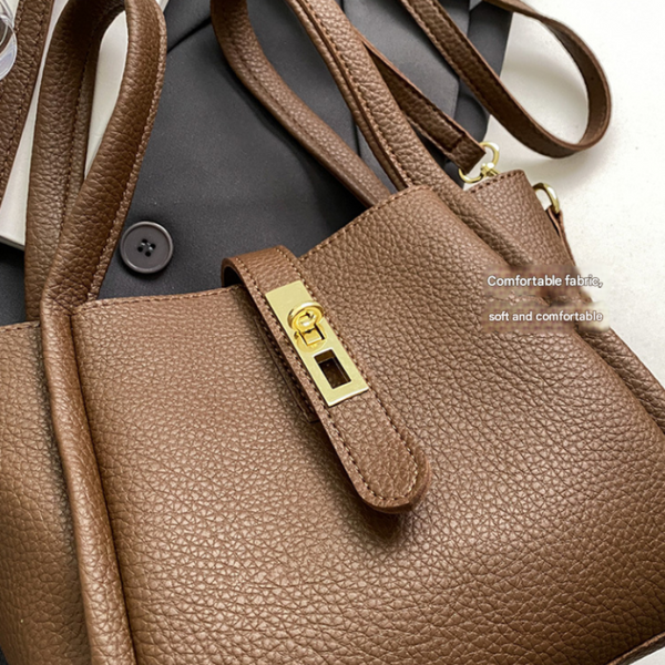 Elosung Coffee Brown Elegant Leather Shoulder Bag Compact Handbag With Strap Women's Bags & Handbags