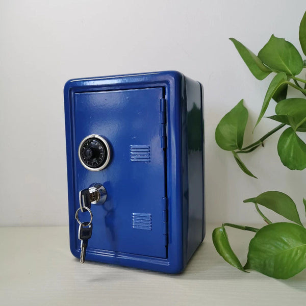 Compact Blue Mini Metal Safe Box With Combination Lock & Key Key Safes Boxes & Hideaways