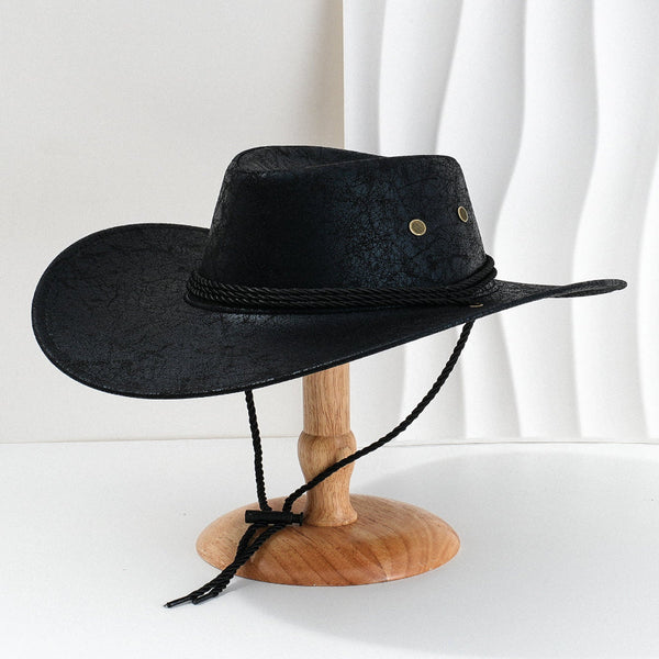 Elosung Black Classic Western Cowboy Hat With Wide Brim Durable And Stylish Design Hats