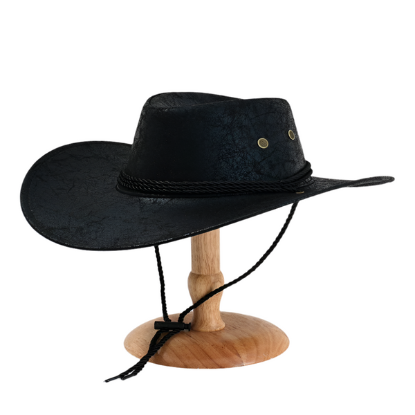 Elosung Black Classic Western Cowboy Hat With Wide Brim Durable And Stylish Design Hats