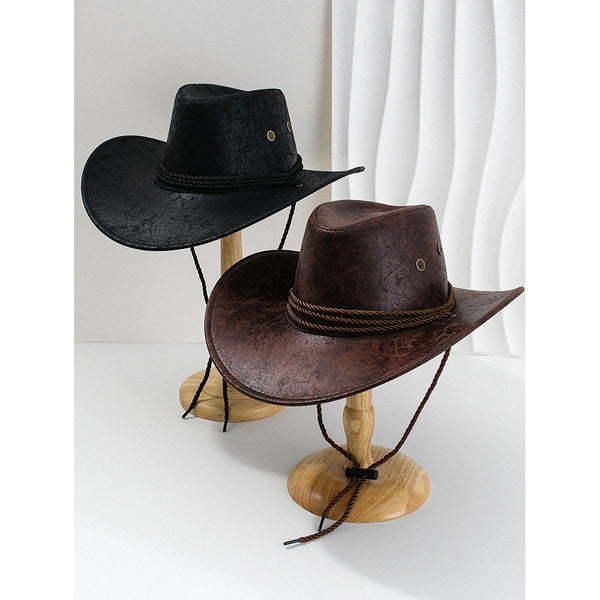 Elosung Dark Brown Classic Western Cowboy Hat With Wide Brim Durable And Stylish Design Hats