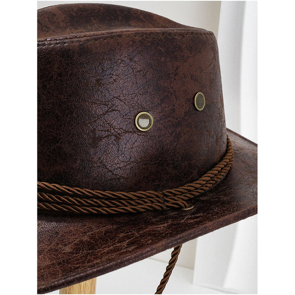 Elosung Dark Brown Classic Western Cowboy Hat With Wide Brim Durable And Stylish Design Hats