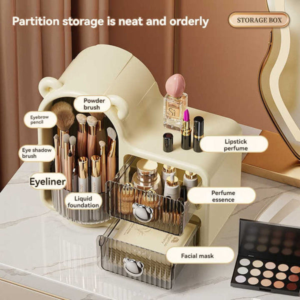 Elosung White Cute Bear Themed Multi Functional Cosmetic Storage Organizer With Drawers Makeup Bags & Cases