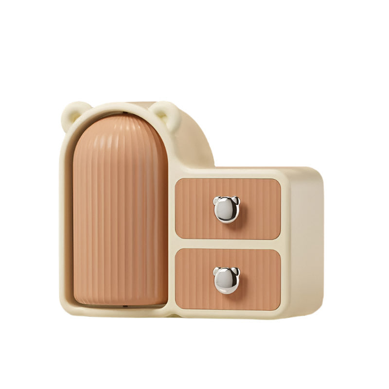 Elosung White Brown Cute Bear Themed Multi Functional Cosmetic Storage Organizer With Drawers Makeup Bags & Cases