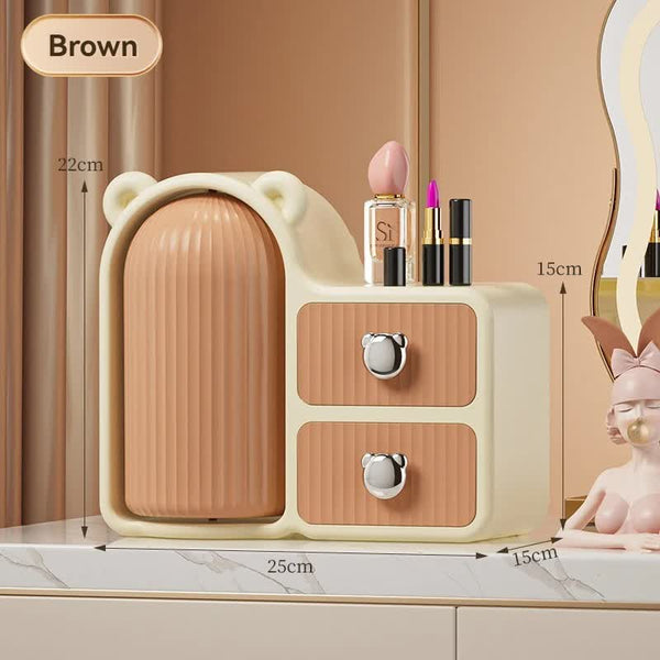 Elosung White Brown Cute Bear Themed Multi Functional Cosmetic Storage Organizer With Drawers Makeup Bags & Cases