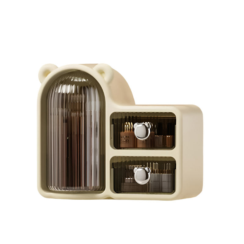 Elosung White Black Cute Bear Themed Multi Functional Cosmetic Storage Organizer With Drawers Makeup Bags & Cases