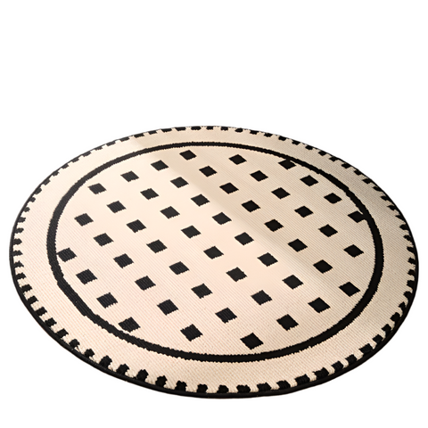 Grunge White Modern Round Area Rug With Geometric Black And Pattern Rugs
