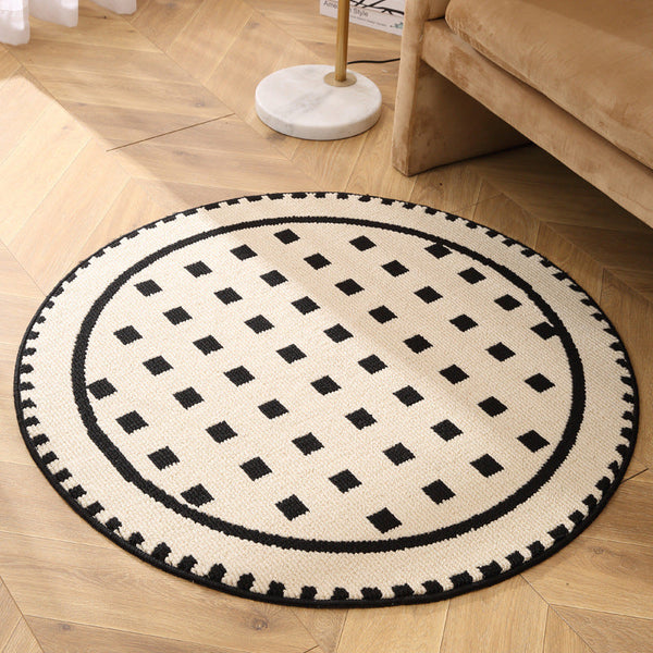 Elosung Grunge White Modern Round Area Rug With Geometric Black And Pattern Rugs