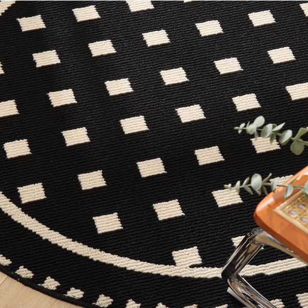 Elosung Grunge White Modern Round Area Rug With Geometric Black And Pattern Rugs