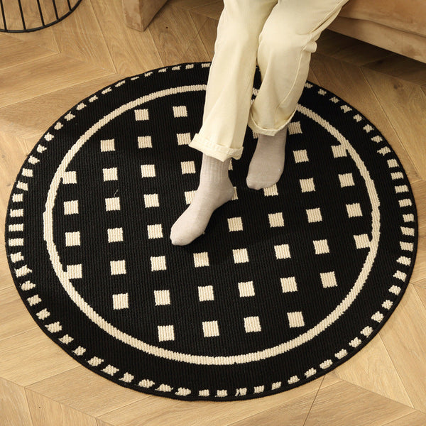 Grunge Black Modern Round Area Rug With Geometric And White Pattern Rugs