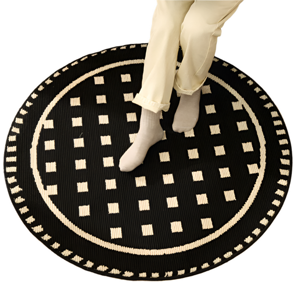 Grunge Black Modern Round Area Rug With Geometric And White Pattern Rugs