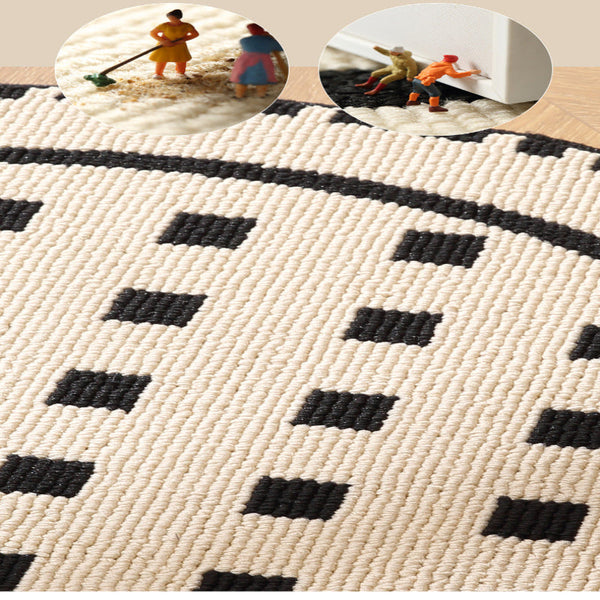 Grunge Black Modern Round Area Rug With Geometric And White Pattern Rugs