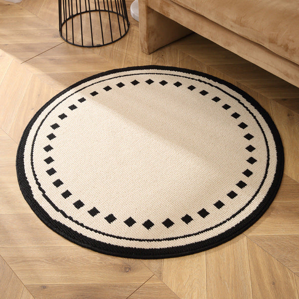 Elosung Meragh White Modern Round Area Rug With Geometric Black And Pattern Rugs