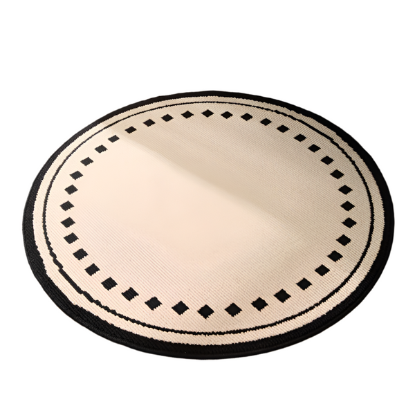 Elosung Meragh White Modern Round Area Rug With Geometric Black And Pattern Rugs