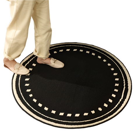 Elosung Meragh Black Modern Round Area Rug With Geometric And White Pattern Rugs