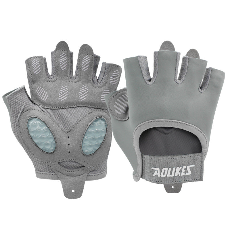 Elosung M Grey Breathable Gym Training Gloves With Non Slip Palm Grip Gloves Straps & Hooks