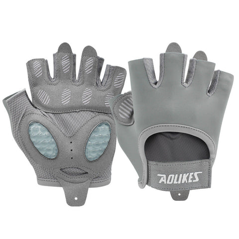 Elosung L Grey Breathable Gym Training Gloves With Non Slip Palm Grip Gloves Straps & Hooks