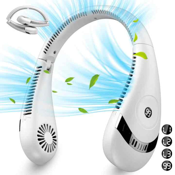 Elosung White Rechargeable 5000Mah Neck Fan With 3 Speed Settings Portable Fans