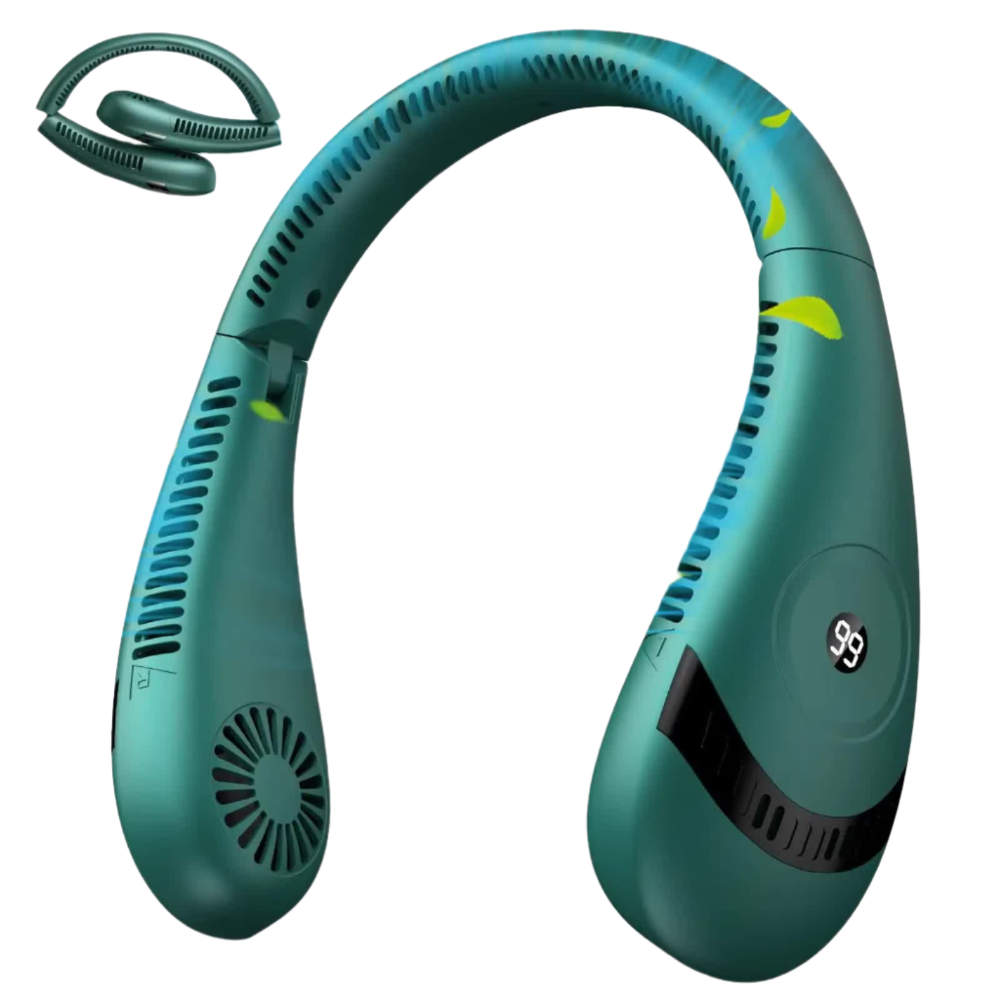 Green Rechargeable 5000Mah Portable Neck Fan With 3 Speed Settings Portable Fans
