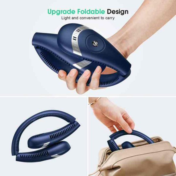 Green Rechargeable 5000Mah Portable Neck Fan With 3 Speed Settings Portable Fans