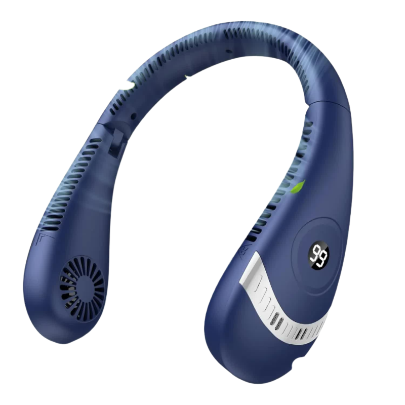 Dark Blue Rechargeable 5000Mah Portable Neck Fan With 3 Speed Settings Portable Fans