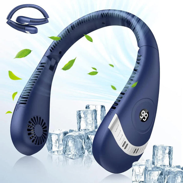 Dark Blue Rechargeable 5000Mah Portable Neck Fan With 3 Speed Settings Portable Fans