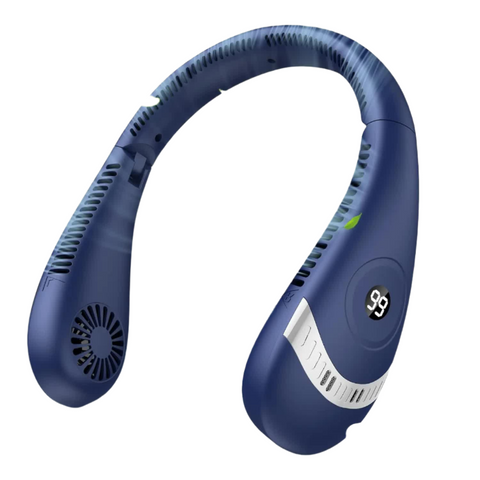 Dark Blue Rechargeable 5000Mah Portable Neck Fan With 3 Speed Settings Portable Fans