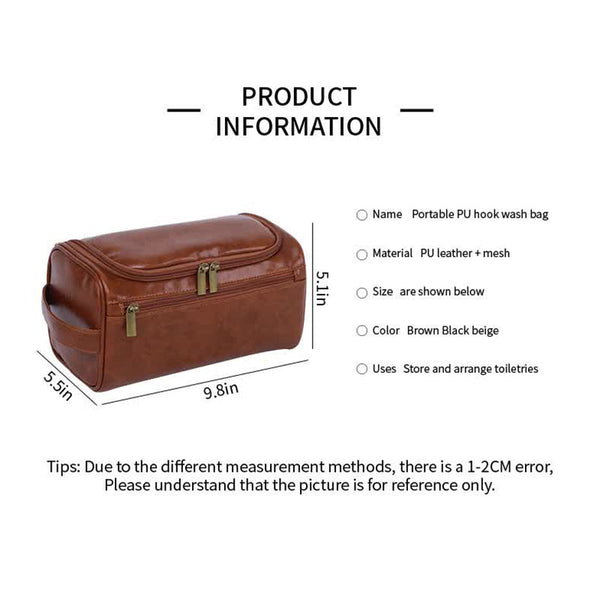 Elosung Brown Premium Pu Leather Travel Toiletry Bag With Zipper Compartments Makeup Bags & Cases