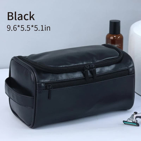 Elosung Black Premium Pu Leather Travel Toiletry Bag With Zipper Compartments Makeup Bags & Cases