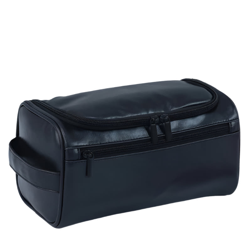 Elosung Black Premium Pu Leather Travel Toiletry Bag With Zipper Compartments Makeup Bags & Cases