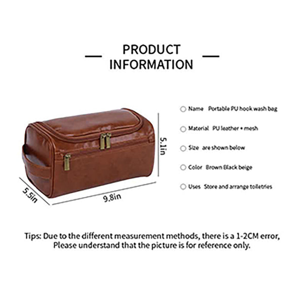 Elosung Black Premium Pu Leather Travel Toiletry Bag With Zipper Compartments Makeup Bags & Cases