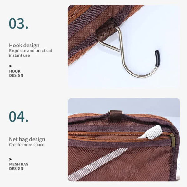 Elosung Black Premium Pu Leather Travel Toiletry Bag With Zipper Compartments Makeup Bags & Cases