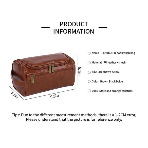 Elosung Beige Premium Pu Leather Travel Toiletry Bag With Zipper Compartments Women's Bags & Handbags