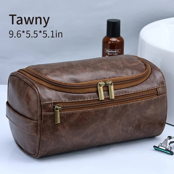 Elosung Tawny Premium Pu Leather Travel Toiletry Bag With Zipper Compartments Makeup Bags & Cases