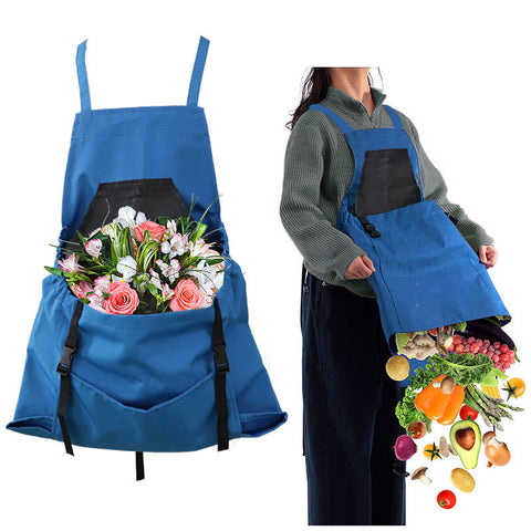 Elosung Blue Garden Harvesting Apron With Large Storage Pocket Tool Carriers Aprons & Belts